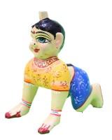 Hand-Painted Laddu Gopal Idol In Yellow Dress Baby Krishna Crawling Murti