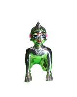 Shiny Silver-Green  Metallic Laddu Gopal Murti Crawling Baby Krishna Statue