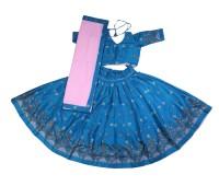 Beautiful Floral Print Gopi Dress in an elegant Steel Blue & Soft Baby Pink combination.