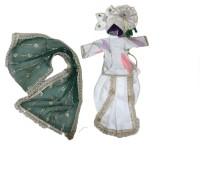 Beautiful radha Krishan Poshak for Hariyali Teej in White and Green contrast with lace work