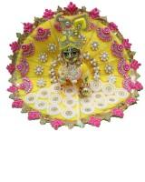 A contrast of yellow and magenta with all the accessories perfect for jnmashtami 