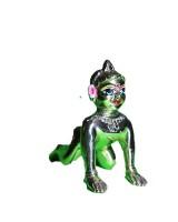 Shiny Silver-Green  Metallic Laddu Gopal Murti Crawling Baby Krishna Statue