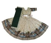 Beautiful Vrindavan Print Gopi Dress in an elegant Beige & Green combination.