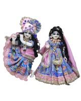 Radha Krishna Yugal Jodi Dress Set, Blue Printed  Poshak with Pagdi for Janmashtami & Daily Pooja