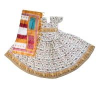 Elegant Finger Print Gopi Dress in Cotton | Radha Krishna Gopi Dress with Flared Lehenga