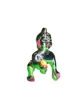 Shiny Silver-Green Baby Krishna Butter Thief Statue Playful Child Krishna Murti
