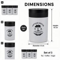 Tea Coffee Sugar Grey Canister Set of 3 | 800ml Plastic Airtight Containers with Lids | Kitchen Storage & Countertop Organizer