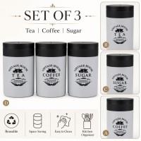 Tea Coffee Sugar Container Set of 3 | 800ml Airtight Kitchen Storage Canisters with Lids | Plastic Countertop Organizer