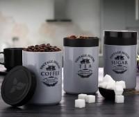 Tea Coffee Sugar Grey Canister Set of 3 | 800ml Plastic Airtight Containers with Lids | Kitchen Storage & Countertop Organizer