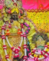 Designer Radhaballav Ji Poshak in Yellow and Gold with Elaborate Jewelry