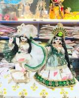 Beautiful radha Krishan Poshak for Hariyali Teej in White and Green contrast with lace work