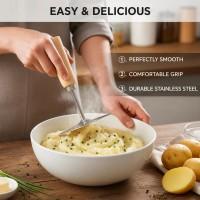 Stainless Steel Potato Masher with Wooden Handle | Heavy Duty Kitchen Tool