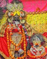 Radhaballav Ji in Red Velvet Poshak with Floral Accents