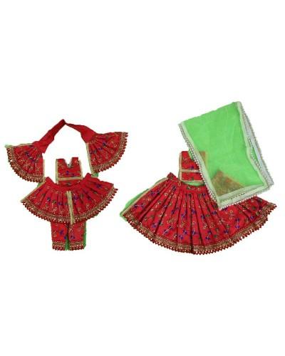 Traditional Radha Krishna Dress Set For Laddu Gopal Red With Green Dupatta
