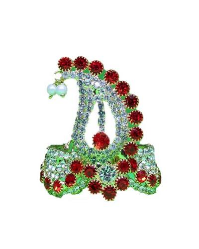Red And White Stone Studded Radha Krishna Mukut With Pearl Drop