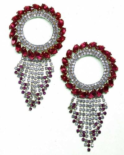 Luxurious Red & Lavender Rhinestone Circular Bracelet Glamorous Ethnic Kada