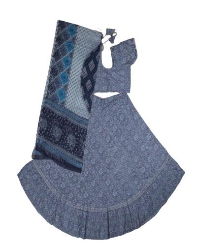 Printed Cotton Gopi Dress in Blue
