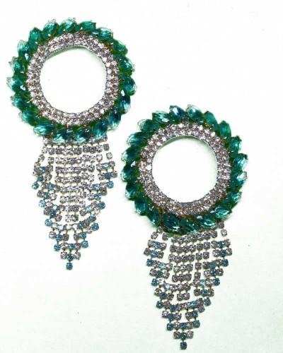 Stunning Green & Aqua Rhinestone Circular Bracelet Eye-catching Ethnic Kada
