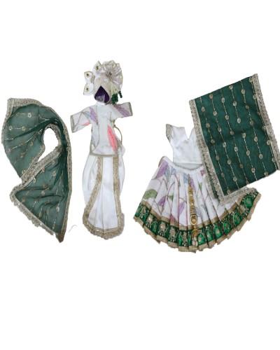Beautiful Radha Krishan Poshak For Hariyali Teej In White And Green Contrast With Lace Work