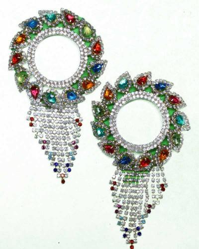 Multi-color Gemstone & Crystal Wide Bangle Rainbow Stone Statement Kada