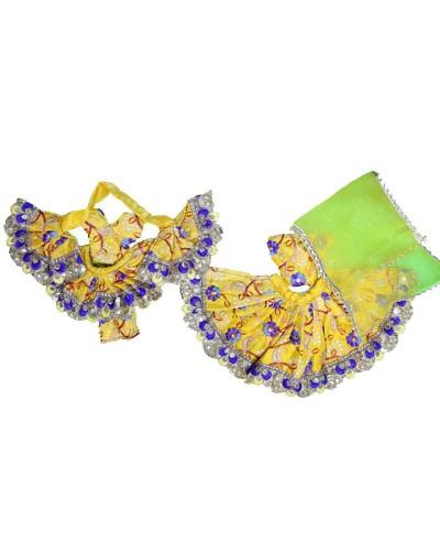 Janmashtami Special Vivid Yellow & Blue Floral Radha Krishna Heavy Dress With Silver Sequins