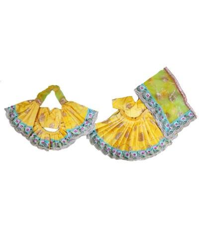 Bright Yellow Printed Radha Krishna Dress With Green Dupatta