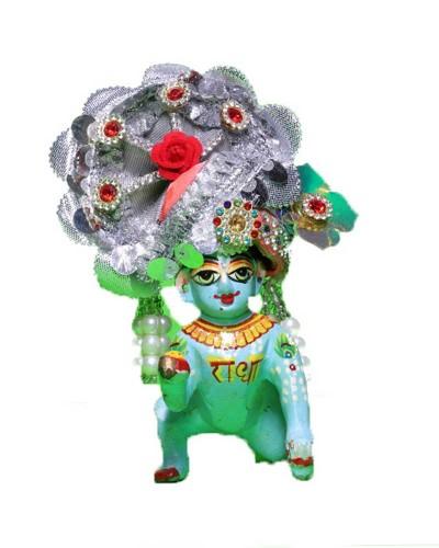 White & Silver Laddu Gopal Pugree With Red Rose And Stone Detailing