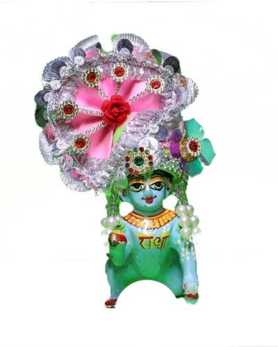 Pink & Silver Laddu Gopal Pugree With Rhinestone Flower
