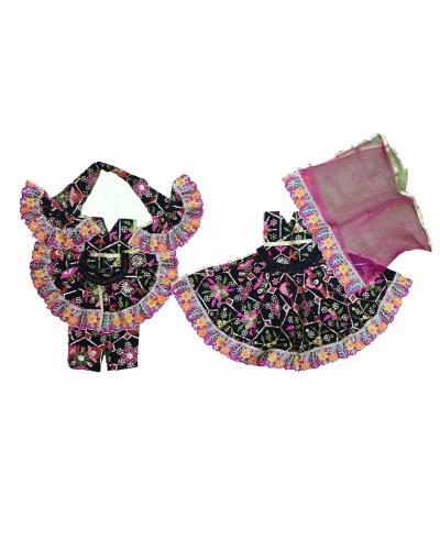 Black Multicolor Embroidered Radha Krishna Dress With Frills