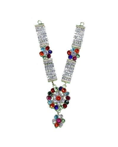 Vibrant Multi-Color Stone & Crystal Adornment Decorative Floral Design