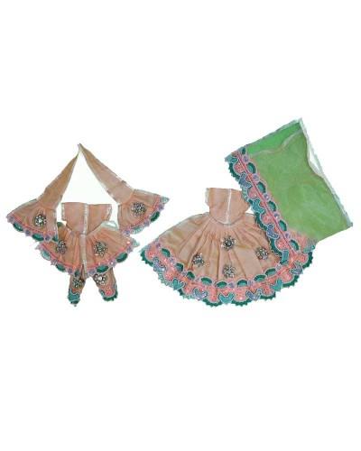 Pastel Peach & Green Sequin Radha Krishna Dress For Deity Idols