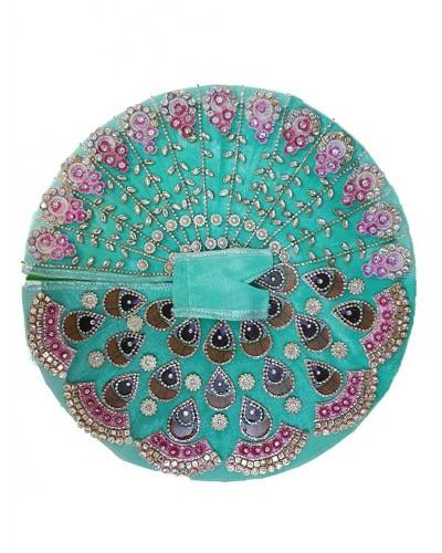 Turquoise Laddu Gopal Dress with Colorful Stone and Embroidery