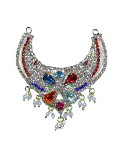 Rainbow Crystal & Pearl Fringe Embellishment Semi-Circular Glamour Piece