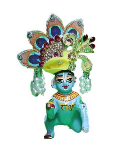 Laddu Gopal Peacock Feather Pugree Yellow & Pink Pearl-Dangler Turban
