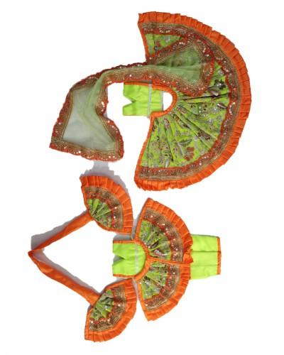 Dress For Radhakrishna In Green With Orange Lace 
