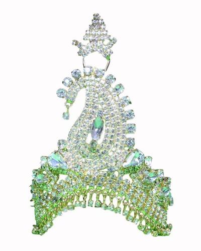 Intricate Green Gemstone Crown For Deity Adornment Krishna Murti Shringar