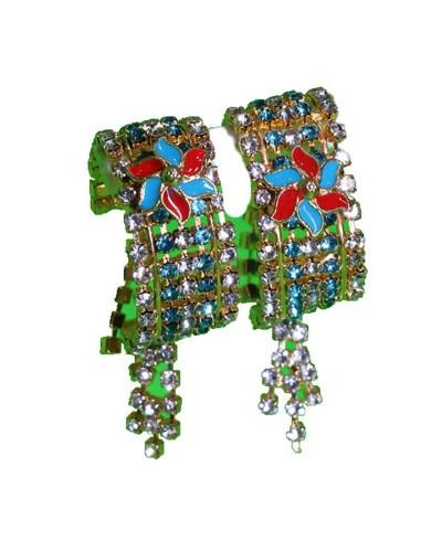 Vibrant Multi-color Crystal Cuff Bracelet With Floral Design & Danglers Ethnic Fashion Jewelry