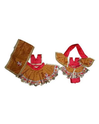Traditional Brown & Red Embroidered Silk Radha Krishna Dress Set