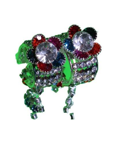 Colorful Gemstone Flower Design Wide Cuff Bracelet With Danglers For Idols