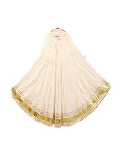 White Skirt With Gold Border & Pleats Elegant Long Skirt For Women