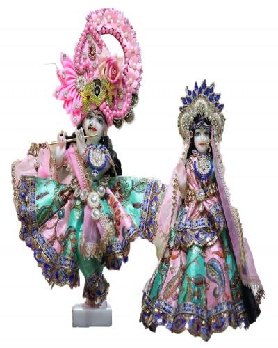Radha Krishan Dress In Green Pink Contrast in Mathura