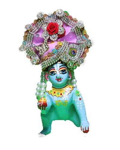 Pink & Silver Laddu Gopal Pugree With Rose & Stone Embellishments