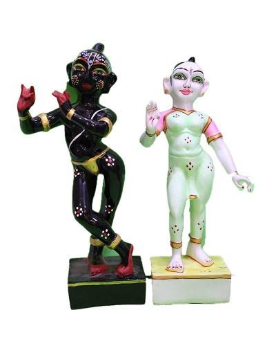 Black Krishna And White Radha Idol Set Handcrafted Statues With Glossy Finish For Home And Temple Decor