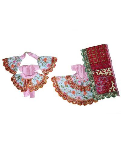 Sky Blue Pink Floral Sequin Radha Krishna Dress With Net Dupatta