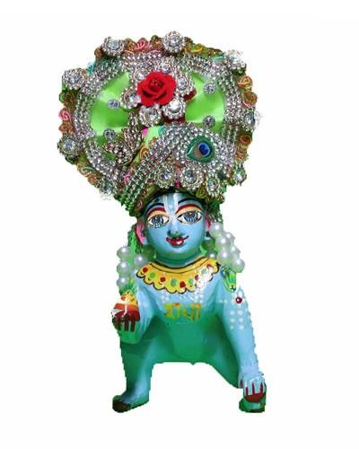 Green & Silver Laddu Gopal Pugree With Red Rose & Kundan Work