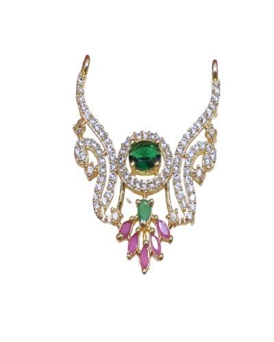 Beautiful AD mala in green , pink stone 