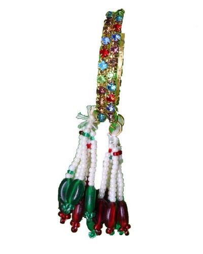 Multi-color Rhinestone Thin Bangle With Pearl & Glass Bead Tassels Unique Ethnic Wristlet