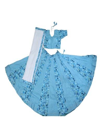 Elegant Floral Printed Sky Blue Gopi Dress With A 7-meter Flare, Radha Krishna Gopi Dress 