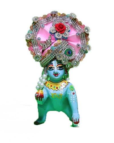Light Pink Laddu Gopal Pugree With Red Rose & Gemstone Work