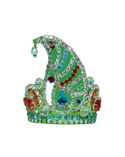 Green Multicolored Stone Peacock Design Laddu Gopal Mukut